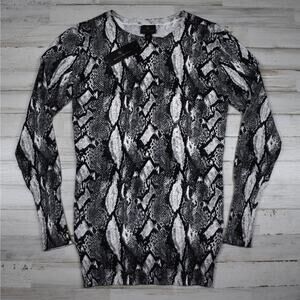 NEW black snakeskin animal print long sleeve pullover sweater top Women's xsmall